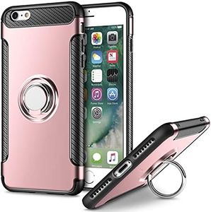 UEEBAI Case for iPhone 6 6S,Ultra Slim Shockproof Silicone TPU+PC Case Anti-Scratch Back Case 360 Degree Rotatable Ring Kickstand Used As an in-car Phone Holder Stand Cover for iPhone 6/6S -Rose Gold