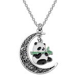 BEKECH Panda Bear Lovers Gift Eating Bamboo Panda Charm Crescent Moon Necklace for Animals Lover Crazy Panda Lady Jewelry