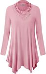 Cestyle Long Tunic Tops to Wear with Leggings, Tops Long Sleeve Cowl Neck Casual Juniors Sweatshirt Sweater Tunic Shirt Dress Pink X Large