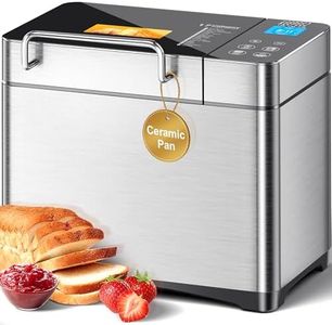 KEEPEEZ Pro Stainless Steel Bread Maker, 2LB 17-in-1 Automatic Bread Maker Machine UK with Ceramic Pan, Nut Dispenser, Glass Touch Panel, 3 Loaf Sizes 3 Crust Colors, 15H Timer, 1H Keep-Warm,Low-Noise