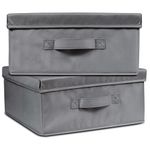 Augfox Set of 2 Collapsible Storage Box - Photo Storage Boxes, Durable Clothes Storage Boxes, Effective and Styish Storage Boxes with Lids Fabric (Dark Grey, 36x32x16cm)