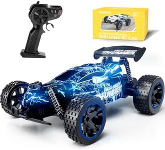 Tecnock RC Cars Remote Control Car for Boys and Girls, 1:18 Scale RC Car with LED Lights, 2.4GHz 2WD All-Terrain RC Truck, Rechargeable Battery for 50-Min Play, Gifts for Kids