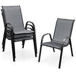 Giantex Set of 4 Patio Chairs, Outdoor Stackable Dining Chairs w/Armrests, 330 LBS Capacity, All Weather Fabric, Heavy Duty Rustproof Steel Frame, Lawn Chairs for Porch, Yard, Pool, Garden (Gray)