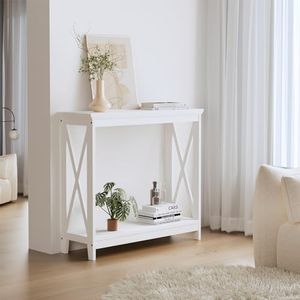 Oikiture Console Table Hallway 2-Tier Wooden Table White