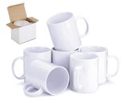 FR Enterprises Large White Sublimation Mugs Pack of 6-11 oz Plain Coffee Mug with Handle - Classic Ceramic Mugs Used as Personalised Mugs, Tea Mug with Smash Proof Gift Boxes - Home and Office Mugs