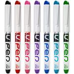 Pilot V PEN - Erasable Disposable Fountain Pen - 0.6mm Nib Tip - Medium Line - Pack of 7 - Black, Red, Pink, Violet, Blue, Peacock & Green