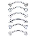 Briana Williams 6pcs Stainless Steel Rook Daith Earrings Belly Lip Ring Eyebrow Studs Cartilage Tragus Cubic Zirconia Barbell Body Piercing 8mm (5/16"), Stainless Steel, Cubic Zirconia