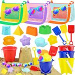 GIFTINBOX Beach Toys and Sand Toys, Kids Beach Toys with Sand Bucket, Mesh Bags, Kids Sunglasses, Sand Castle Toys for Beach, Sandbox Toys, Sand Toys for Toddlers Age 3-5, Beach Toys for Kids 3-10