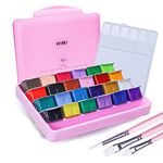 HIMI Gouache Paint Set, 24 Colors x 30ml Unique Jelly Cup Design,with 5 Pieces Hog Bristle Paint Brushes,Portable Case with Palette for Artists,Gouache Watercolor Painting(Pink)