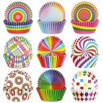 SANNIX 450pcs Rainbow Cupcake Liners, Colorful Cupcake Baking Cups Paper Wraps Muffin Liners for Birthday Pride Party Fall Christmas Candy Decorations Supplies(9 Designs)