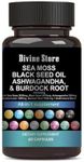 Premium Sea Moss 3000mg & Black Seed Oil 2000mg Blend with Ashwagandha, Turmeric, Bladderwrack, Burdock, and Essential Vitamins C & D3, Enhanced with Elderberry, Manuka, Dandelion, Yellow Dock, Iodine, Chlorophyll, and ACV