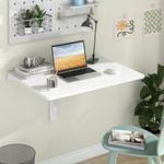 Tangkula Wall-Mounted Drop-Leaf Table, Simple Floating Folding Laptop Desk, Space Saving Hanging Table for Study, Bedroom, Bathroom or Balcony, White 31.5" x 21.5"(LxW)