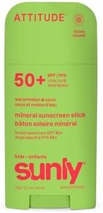 ATTITUDE Kids Mineral Sunscreen Stick SPF 50, Broad Spectrum Zinc Oxide, EWG Verified, Non-Nano, Mess-Free Stick for Face & Body, Lightweight Non-Greasy, Vegan, Watermelon & Coco Scent, 60 grams