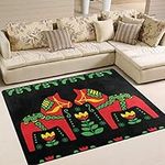 Large Area Rugs 160 x 122 cm, Swedish Dala Horse Floor Mat Rug Contemporary Living Bedroom Soft Carpet