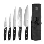 MasterChef Chef Knife Set with Bag, Professional Chef Knives x 5 with Knife Roll Bag, Premium Kitchen Knife Set with High Carbon Stainless Steel Blades & Triple Riveted Handles for Precision Cooking