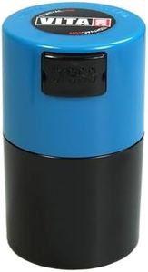 Tightvac vitavac-pocketvac Vacuum Sealed Pill Box & Vitamin Container, 1/56,7 gram/06. Liter, Black Body/Lt. Blue cap