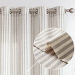 Vangao Linen Stripe Curtains Tickingstripe Light Filtering Window Curtains Grey Pinstripe Printed on Beige Drapes 63 Inches Length for Living Room Bedroom Grommet Top 2 Panels