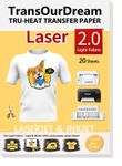 TransOurDream Tru-Transfer Paper Laser Inkjet Printer for Light Fabric 20 Sheets A4 Iron on Heat Transfer Paper for T Shirt Printing Paper Easy to Use Wash Durable Printable Heat Transfer Vinyl