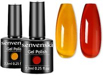 senvenski Orange Jelly Gel Nail Polish Kit - Tortoise Shell Nails, Red Coral Amber Translucent Colors with Milky Sheer Finish | UV/LED Nail Art Kit Gift for Women (CS2-003)