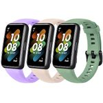 Wanme Straps Compatible with Huawei Band 7 Strap, Smart watch Silicone Colored Straps for Huawei Band 7 Standard & Huawei Band 7 NFC Edition (Violet/Light Green/Pink)