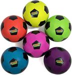 Atomic Athletics 6 Pack of Neon Rubber Playground Soccer Balls - Youth Size 4 8 Balls with Air Pump and Mesh Storage Bag by K-Roo Sports