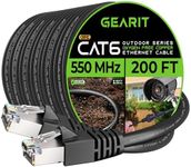 GearIT Cat6 Outdoor Ethernet Cable (200ft) 23AWG Pure Copper, FTP, LLDPE, Waterproof, Direct Burial, In-Ground, UV Resistant, POE, Network, LAN, Internet, Cat 6, Cat6 Cable - 200 Feet