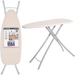 Ironing Board Full Size Made in The USA by Seymour Home Products (Linen Beige) Extra Wide 18” Iron Board Set Includes Cover & Pad | All-Steel Frame with 4 Heavy Duty Legs for Extra Support