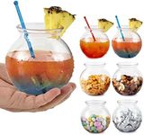 Small Round Plastic Fish Bowls for Parties (6 Pack) 16 oz Clear Mini Drink Bowl, Shatterproof Fishbowl Glasses for Drinks, Centerpieces, Decorations, Goldfish Pond Carnival Game, Centerpiece Vases