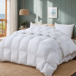 Luxury Duvet Down Comforter King Size Goose Feather Duvet Filled with Feather and Down Fiber 65 OZ -750 Fill Power, All Season White Duvet Insert-100% Organic Cotton Shell 8 Corner Tabs 106 x 90 Inch