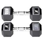 Amazon Brand - Symactive Rubber Coated Hex Dumbbells, Set Of 2, 7.5 Kg, Silver