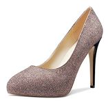 NobleOnly Women's Leather Lining High Heels Platform Pumps Stilettos Court Shoes 4.7IN Heels Gold Glitter Shoes UK 6.5