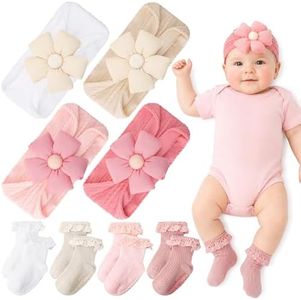 JATEBI Baby Girls Floral Lace Headband Anti Slip Socks Set