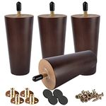Btowin 8 inch Solid Wood Furniture Legs, 4Pcs Mid-Century Modern Walnut Wooden Replacement Feet with Threaded 5/16'' Hanger Bolts & Mounting Plate & Screws for Sofa Couch Armchair Cabinet TV Stand