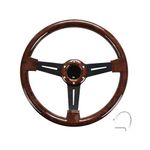 NTING 14"" Classic Wood Grain Steering Wheel Riveted Light Wood Grip, Universal Automotive Steering Wheels Slotted 3 Spoke with Horn Button, 350mm 14inch Black, A-FXP01-1