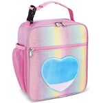 GRKJGytech Insulated Lunch Bag for Kids Girls Pink Rainbow Glitter Portable Leakproof Kids Lunch Box for Women Food Drink Pack Cooler Bag for Work School Picnic Camping