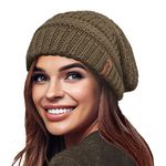 TOSKATOK Ladies Warm Slouch Knit Winter Beanie Hat with Supersoft Velour Thermal Lining ski Cap-Khaki