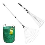 FLORA GUARD Garden Rake, Rake for Gardening, 38-63 inch Adjustable Lawn Rake Artificial Grass Rake 15 tines, Moss Rake for Quick Clean Up of Lawn and Yard Garden Rakes (Black)