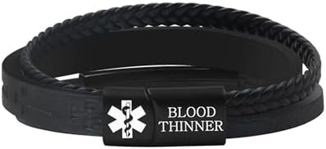 Zircobic Black Religious Style Medical Alert Bracelet – Laser Engraved “Blood Thinner”, Cross Accent, Braided Black PU Leather, Lightweight and Durable for Daily Wear and Outdoor Activity