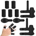 4pcs Trigger Finger Splints, with 5pcs Finger Sleeves Reusable Soft Finger Splint 2 Sizes Fabric Finger Brace for Broken Finger Protection (Black)