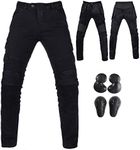 Winter Plus Velvet Men Motorcycle Riding Jeans Motocross Racing Pants CE Armored (S=28=Waist 31.5", Black)