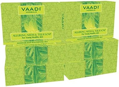 (Neem Tulsi Soap) - Handmade Ayurvedic Bar Soaps - ALL Natural - Best Natural Skin Moisturiser - Made with 100% Aromatherapy Essential Oils - Antifungal - Antibacterial - Anti Ageing - Anti Acne - Each 80mls - Pack of 6 (470mls) - Vaadi Herbals