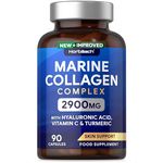 Marine Collagen Capsules 2900mg | with Hyaluronic Acid, Vitamin C and Turmeric | High Strength Collagen Supplements for Women & Men | 90 Count | by Horbaach