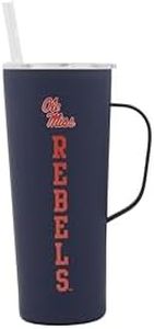 Decorvo NCAA 20 oz. Stainless Steel Tumbler with Handle - Officially Licensed Double Walled Insulated Roadie with Slide Lid and Straw (Ole Missi Rebels - Navy)