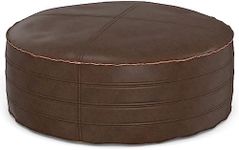 SIMPLIHOME Brody 32 Inch Wide Boho Round Pouf in Distressed Dark Brown Vegan Faux Leather, for The Living Room, Bedroom and Kids Room