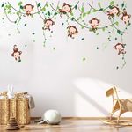 Amimagen Monkey Climbing Tree Wall Stickers - Jungle Animals Vine Leaves Wall Decals - Baby Nursery Kids Girls Boys Room Daycare Playroom Classroom Wall Decor