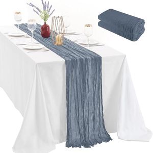 Leetaltree 2 Pack Dusty Blue Cheese Cloth Table Runner, 35x120 Inch Boho Rustic Cheese Table Runner, Table Runners for Bridal Baby Shower Decorations or Wedding Table Decorations