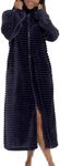 A2Z Womens Zip Through Winter Ribbed Dressing Gown - Ladies Gown AZ333 Navy 12-14