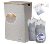 Posh Box® Luxury Herringbone 100L Large Double Laundry Basket With Lid- FREE Wash Bag, 2 Section Laundry Basket With Removable Bags- Storage Basket/Linen Basket-Beige/Grey/Cotton Mix