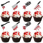 ZHUOWEISM 24 PCS Halloween Knife Cupcake Toppers Horror Blood Knife Cupcake Picks Have a Killer Birthday Cake Decorations for Halloween Blood Knife Theme Birthday Party Supplies