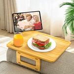 Smatdecis Couch Arm Tray Table Sofa Arm Clip Table,Armrest Tray Table Suitable for Home Drinks/Fast Food/Fruit Etc, Large Size Multi-Function Table Couch Arm Table Natural A